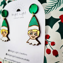 Load image into Gallery viewer, Green Christmas Elf Stud Dangle Earrings