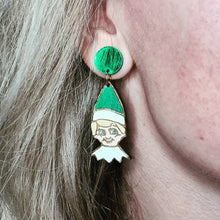 Load image into Gallery viewer, Green Christmas Elf Stud Dangle Earrings
