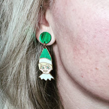 Load image into Gallery viewer, Green Christmas Elf Stud Dangle Earrings