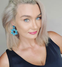 Load image into Gallery viewer, Glitter Retro Flower Stud Dangle Earrings