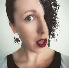 Load image into Gallery viewer, Red Back Spider Dangle Earrings