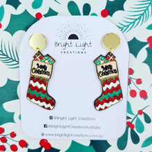Load image into Gallery viewer, Christmas Stocking Stud Dangle Earrings