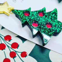 Load image into Gallery viewer, Traditional Christmas Tree Stud Dangle Earrings