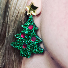 Load image into Gallery viewer, Traditional Christmas Tree Stud Dangle Earrings