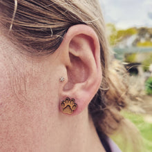 Load image into Gallery viewer, Wooden Paw Print Stud Earrings