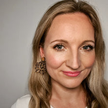 Load image into Gallery viewer, Wooden Lotus Flower Stud Dangle earrings