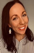 Load image into Gallery viewer, Green Christmas Elf Stud Dangle Earrings