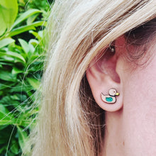 Load image into Gallery viewer, Little Green Winged Duck Stud Earrings