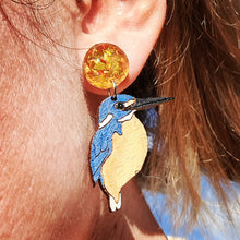 Load image into Gallery viewer, Azure Kingfisher Stud Dangle Earrings