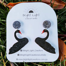 Load image into Gallery viewer, Black Swan Stud Dangle Earrings