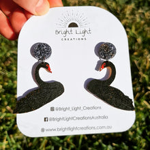 Load image into Gallery viewer, Black Swan Stud Dangle Earrings