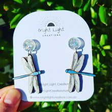 Load image into Gallery viewer, Blue Dragonfly Stud Dangle Earrings