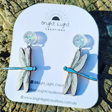 Load image into Gallery viewer, Blue Dragonfly Stud Dangle Earrings