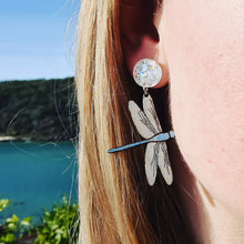 Load image into Gallery viewer, Blue Dragonfly Stud Dangle Earrings