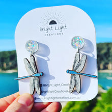 Load image into Gallery viewer, Blue Dragonfly Stud Dangle Earrings