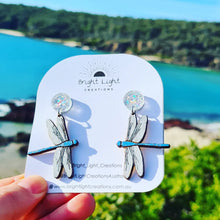 Load image into Gallery viewer, Blue Dragonfly Stud Dangle Earrings