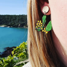 Load image into Gallery viewer, Aussie Golden Wattle Stud Dangle Earrings