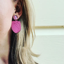 Load image into Gallery viewer, Pink Tulip Flower Stud Dangle Earrings