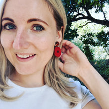 Load image into Gallery viewer, Red Poppy Flower Stud Dangle Earrings