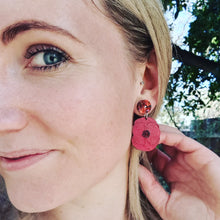 Load image into Gallery viewer, Red Poppy Flower Stud Dangle Earrings