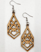 Load image into Gallery viewer, Light Wood Geometric Ornate Hook Dangle Earrings - Australian Handmade & Hypoallergenic