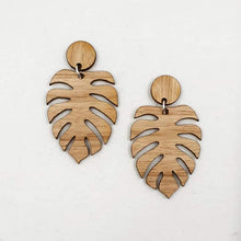 Load image into Gallery viewer, Light Wood Palm Leaf Stud Dangle Earrings - Australian Handmade & Hypoallergenic