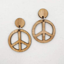 Load image into Gallery viewer, Light Wood Peace Sign Stud Dangle Earrings - Australian Handmade & Hypoallergenic