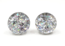 Load image into Gallery viewer, Confetti Glitter Silver Round Stud Earrings