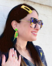 Load image into Gallery viewer, Green Budgie Stud Dangle Earrings