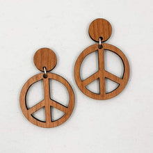 Load image into Gallery viewer, Dark Wood Peace Sign Stud Dangle Earrings - Australian Handmade & Hypoallergenic