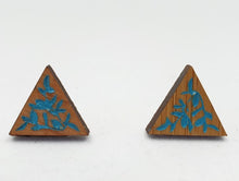 Load image into Gallery viewer, Dark Wood Handpainted Triangle Vine and leaf Stud Earrings - Australian Handmade & Hypoallergenic