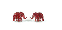 Load image into Gallery viewer, Red Glitter Elephants Stud Earrings