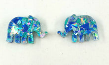 Load image into Gallery viewer, Blue Confetti Glitter Elephants Stud Earrings