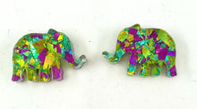 Load image into Gallery viewer, Green/Purple Confetti Glitter Elephants Stud Earrings