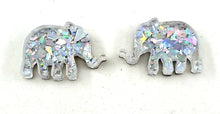 Load image into Gallery viewer, Silver Confetti Glitter Elephants Stud Earrings