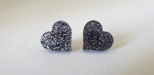 Load image into Gallery viewer, Black/Silver Glitter Heart Stud Earrings