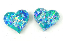 Load image into Gallery viewer, Blue Confetti Glitter Heart Stud Earrings