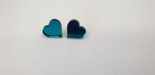 Load image into Gallery viewer, Shiny Blue Mirror Heart Stud Earrings
