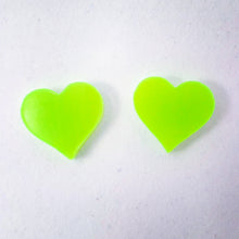 Load image into Gallery viewer, Bright Neon Green Heart Stud Earrings