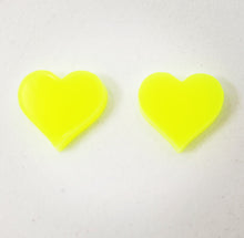 Load image into Gallery viewer, Bright Neon Yellow Heart Stud Earrings