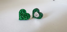 Load image into Gallery viewer, Green Glitter Heart Stud Earrings