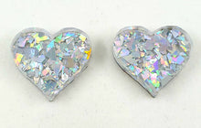 Load image into Gallery viewer, Silver Confetti Glitter Heart Stud Earrings