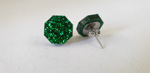 Load image into Gallery viewer, Green Glitter Octagon/Geometric Stud Earrings