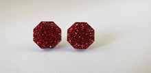 Load image into Gallery viewer, Red Glitter Octagon/Geometric Stud Earrings