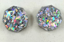 Load image into Gallery viewer, Silver Confetti Glitter Geometric Stud Earrings