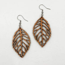 Load image into Gallery viewer, Wooden Orchard Tree Leaf Hook Dangle Earrings - Australian Handmade & Hypoallergenic