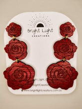 Load image into Gallery viewer, Red Rose Stud Dangle Earrings