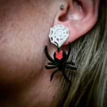 Load image into Gallery viewer, Halloween Red Back Spider Earrings