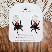 Load image into Gallery viewer, Halloween Red Back Spider Earrings