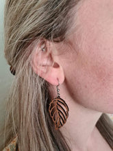 Load image into Gallery viewer, Wooden Elm Tree Leaf Hook Dangle Earrings